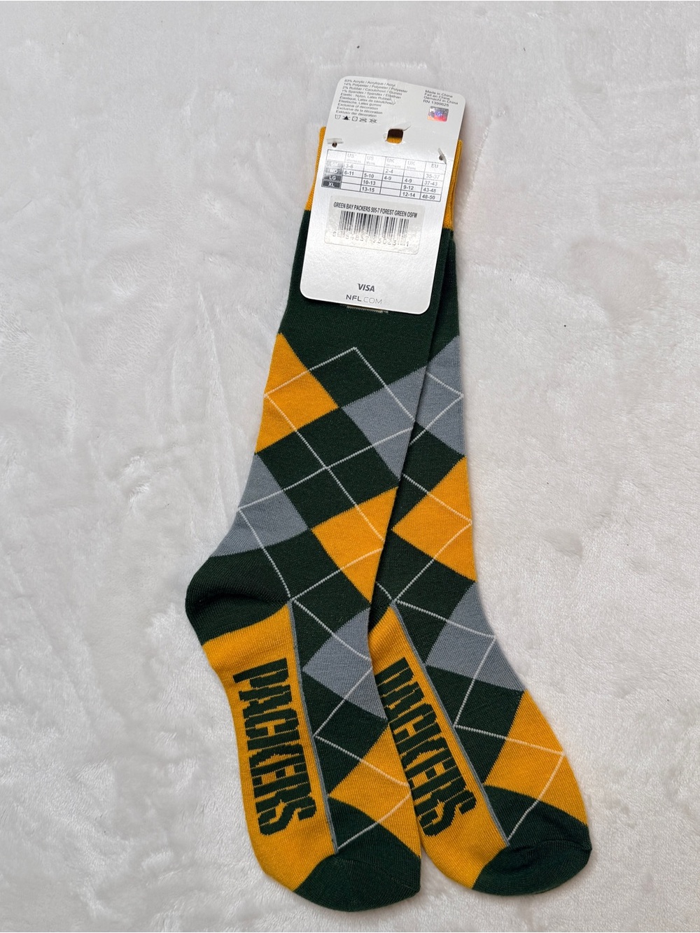 Official NFL Green Bay Packers Green, Gold & Gray Argyle Dress Socks NWT